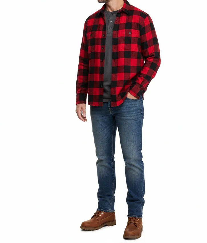 Red Flannel Buffalo Plaid Cotton Button Down Unisex Shirt