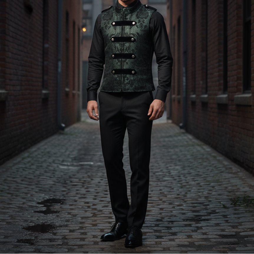 Dark Rock Black Vest Gothic Jacket Military Uniform Rock Band Vest Goth Steampunk