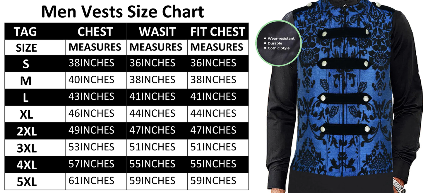 Dark Rock Blue Vest Gothic Jacket Military Uniform Rock Band Vest Goth Steampunk