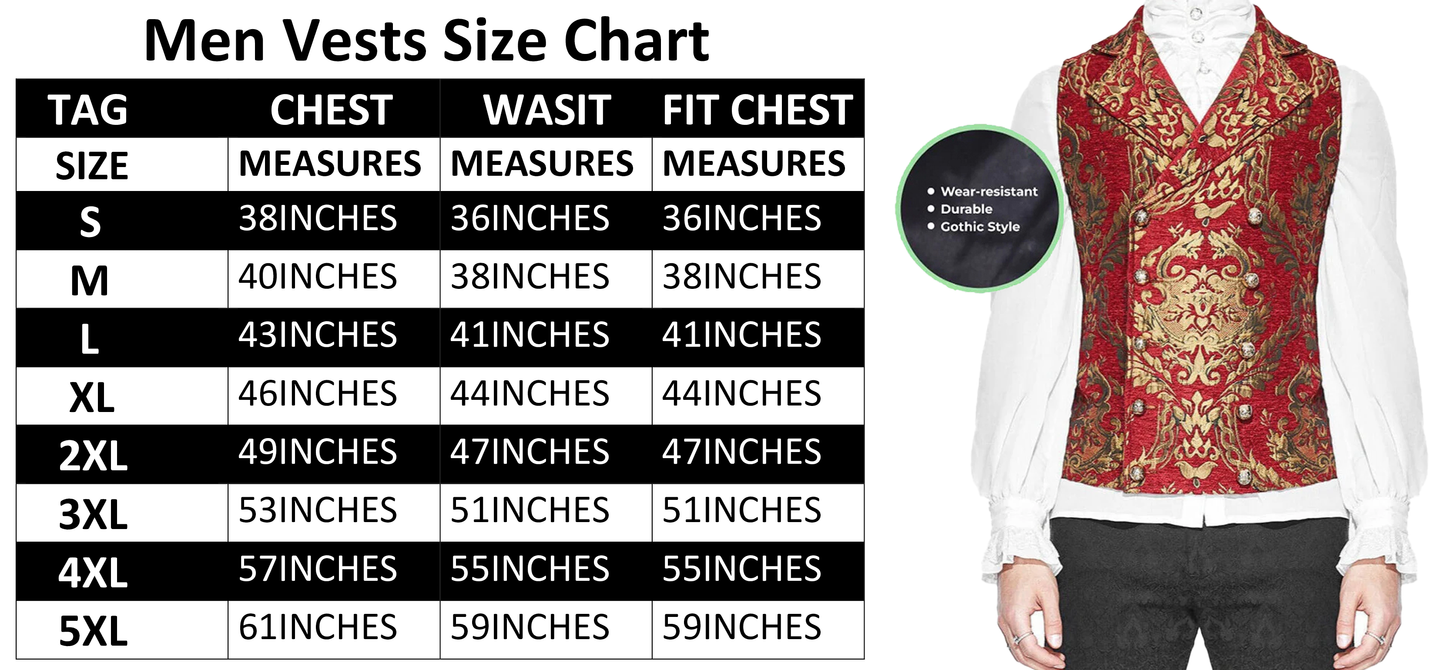 Prime Quality Men's Handmade Red Gold Victorian Cavalier Waistcoat Vest