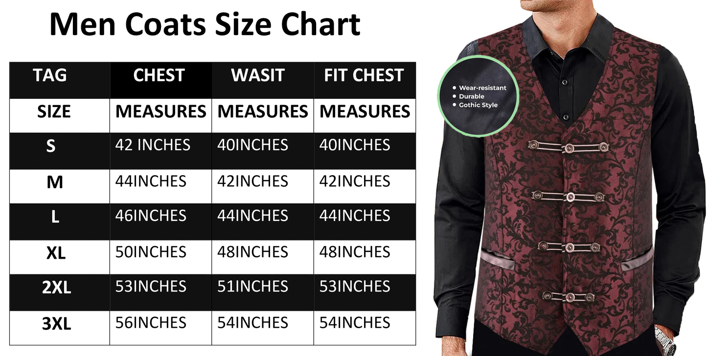 Premium Extreme Quality Men's Vest Waistcoat Red Damask Velvet Goth Steampunk VTG/Brocade Vest