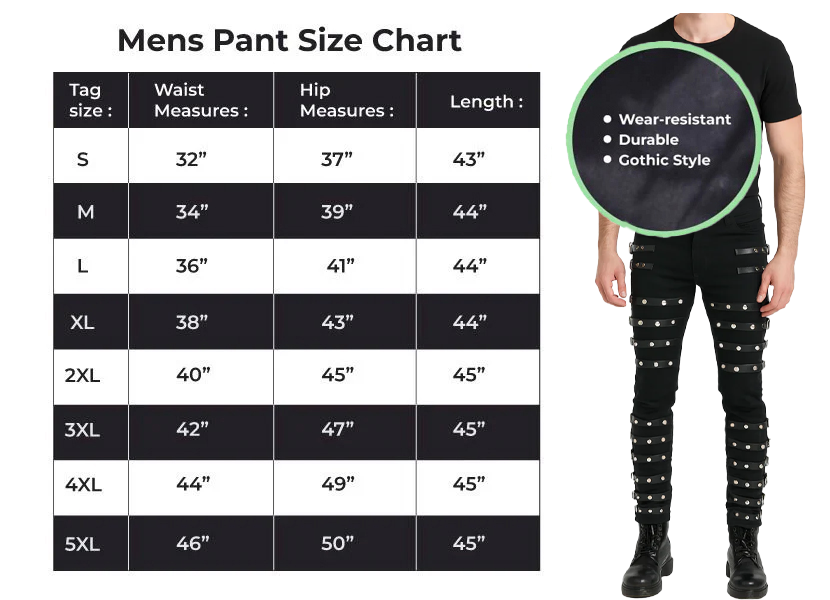 Men Gothic Bad Concert Black Metal Pant Rock Hard Trouser Heavy Pants