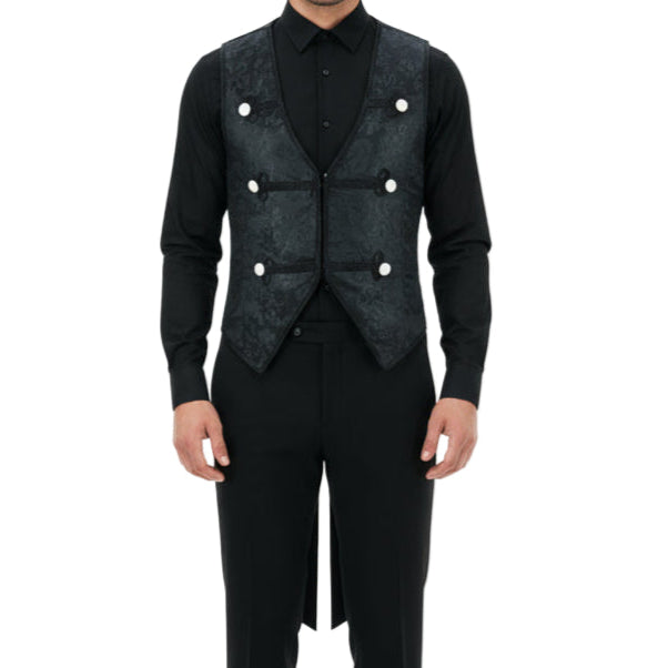 Men's Brocade Vest Waistcoat Tailcoat Black Brocade Damask Velvet Gothic Steampunk USA