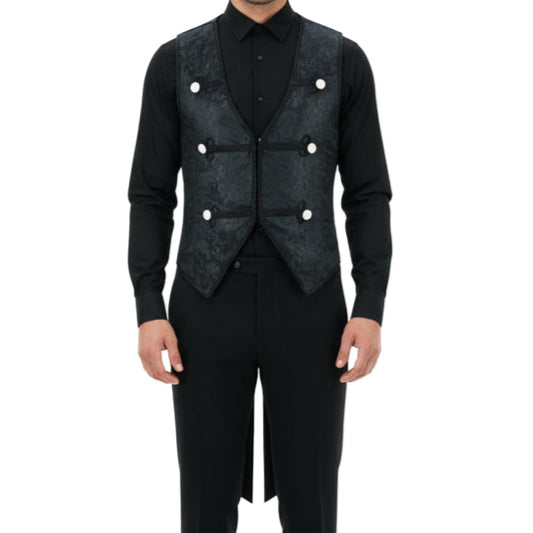 Men's Brocade Vest Waistcoat Tailcoat Black Brocade Damask Velvet Gothic Steampunk USA