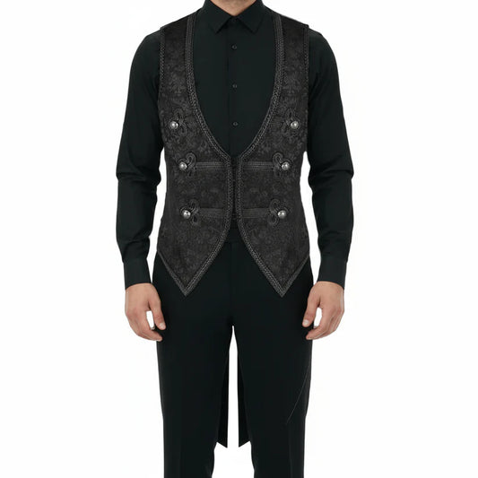 Men's Brocade Vest Waistcoat Tailcoat Black Damask Velvet Gothic Steampunk USA