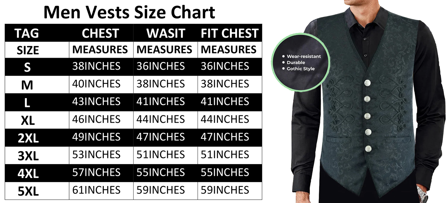 Men's Brocade Vest Waistcoat Black Damask Velvet Gothic Steampunk Renaissance