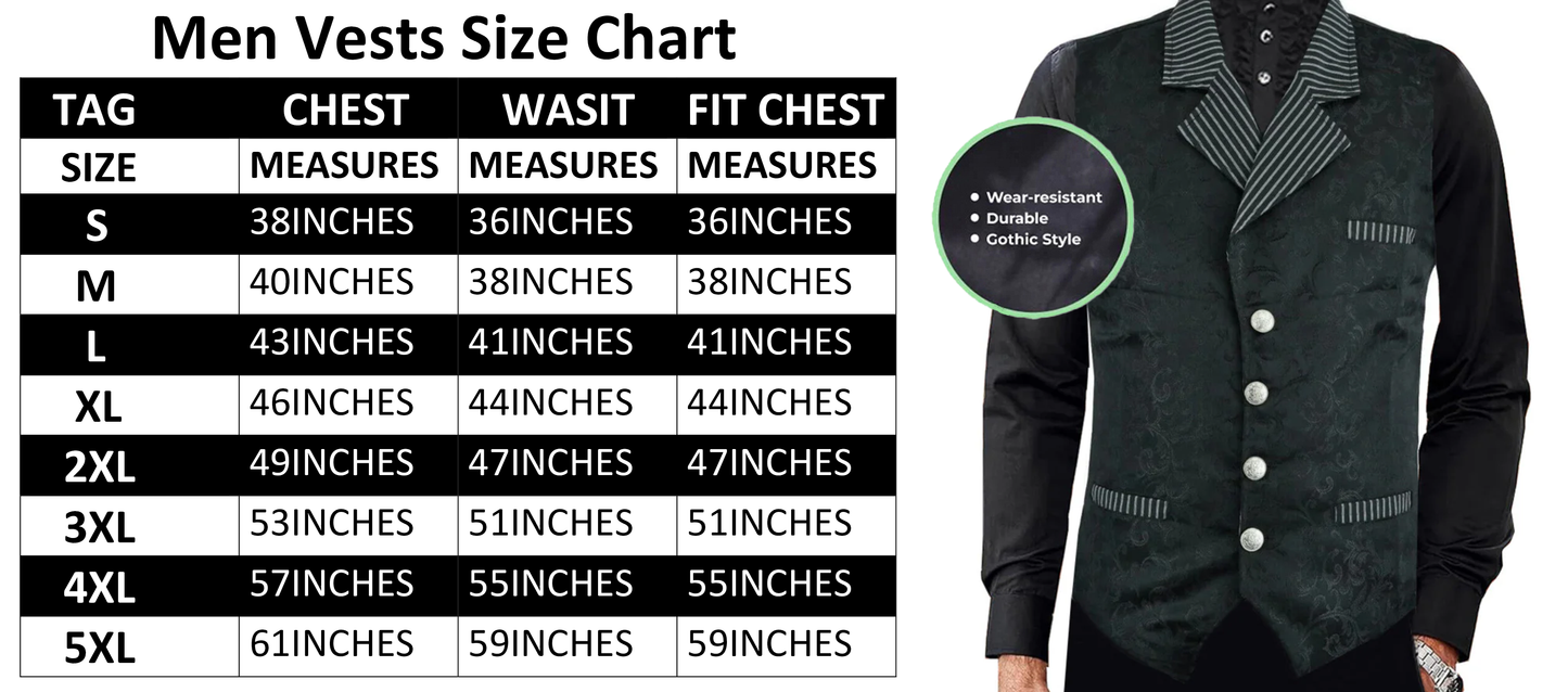 Men's Victorian Steampunk Captain Black Brocade Waistcoat Gentleman Vest