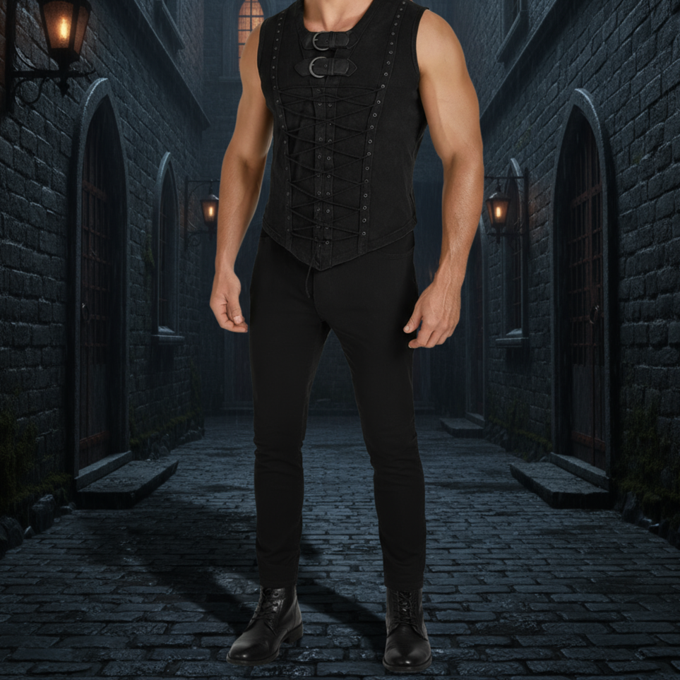 Men T-Shirt Steampunk Gothic visual Vest Tank Top Sleeveless Black Shirt