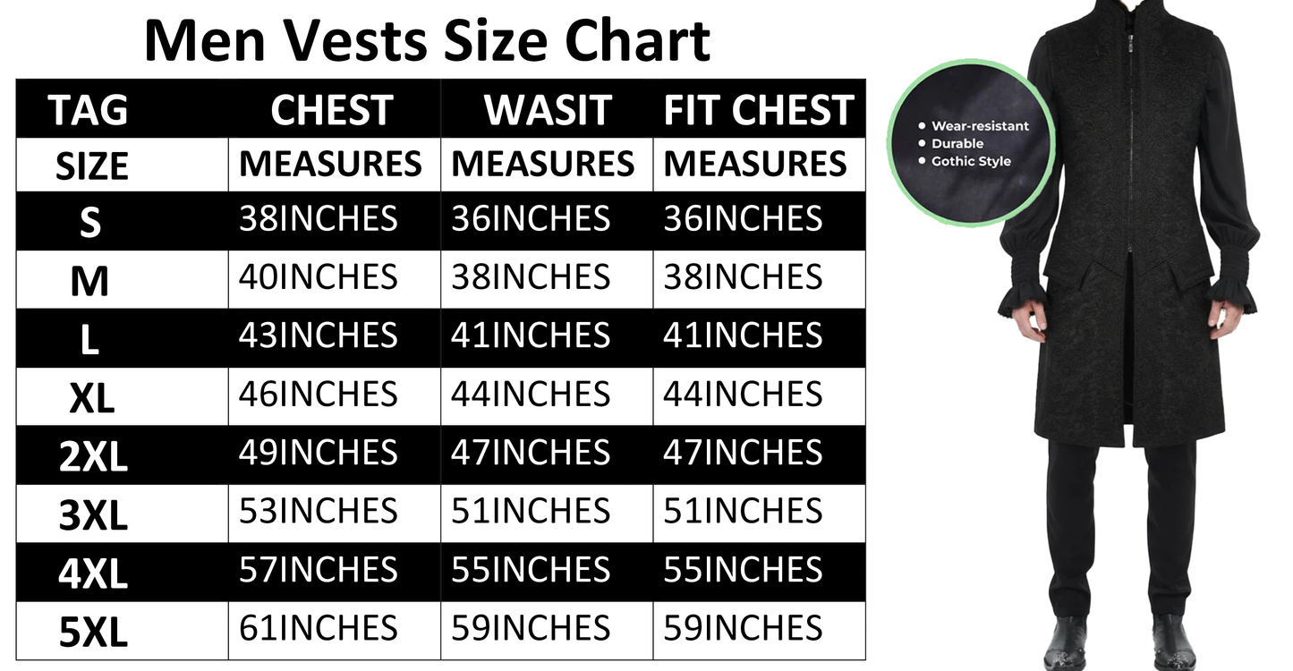 Men's Long Waistcoat Vest Black Gothic Steampunk Victorian Aristocrat