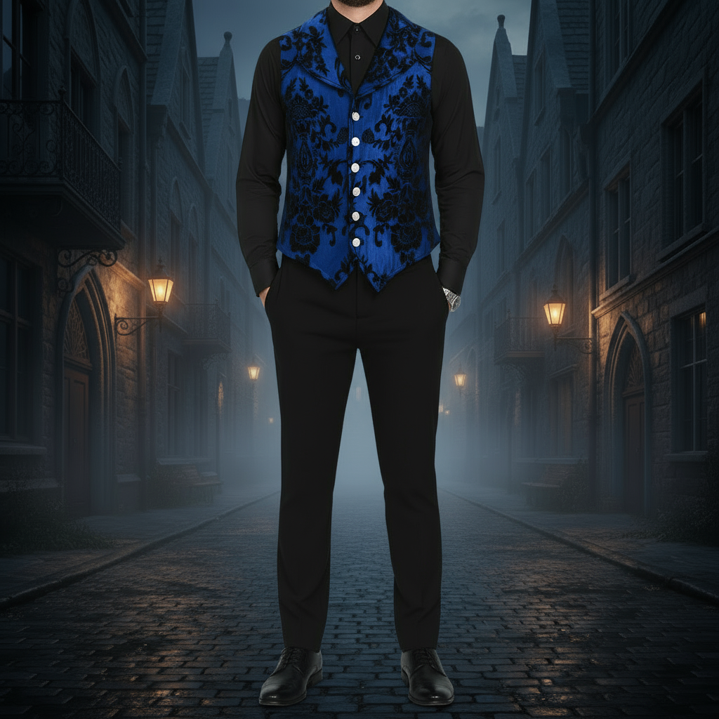 VICTORIAN GENTLEMAN'S ARISTOCRAT VEST TAPESTRY STYLISH CASUAL VEST BLUE