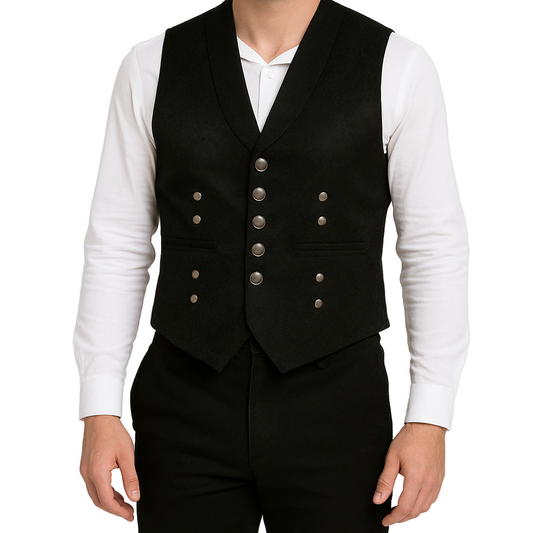 Victorian Steampunk Edwardian Western Brocade Gothic Black Men's Vest