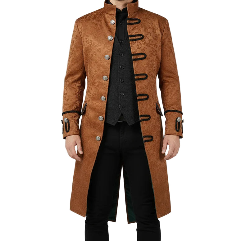 Renaissance Men's Brown  Brocade Goth Steampunk Victorian Frock Coat USA
