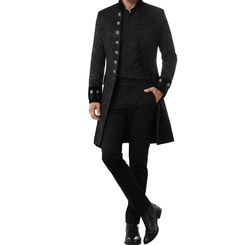 Handmade Renaissance Men's Velvet Goth Steampunk Victorian Frock Coat Brocade