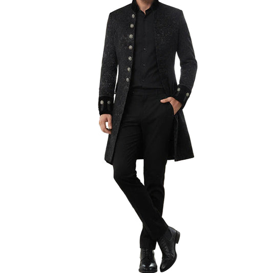 Handmade Renaissance Men's Velvet Goth Steampunk Victorian Frock Coat Brocade