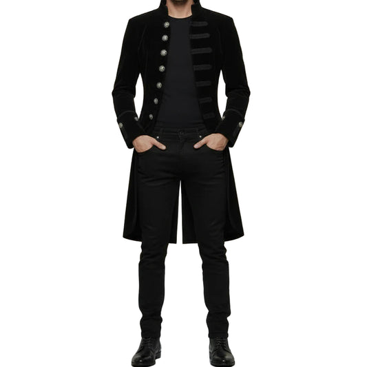 Men’s Velvet Renaissance Black Velvet Handmade Frock Coat Gothic Victorian Jacket Steampunk