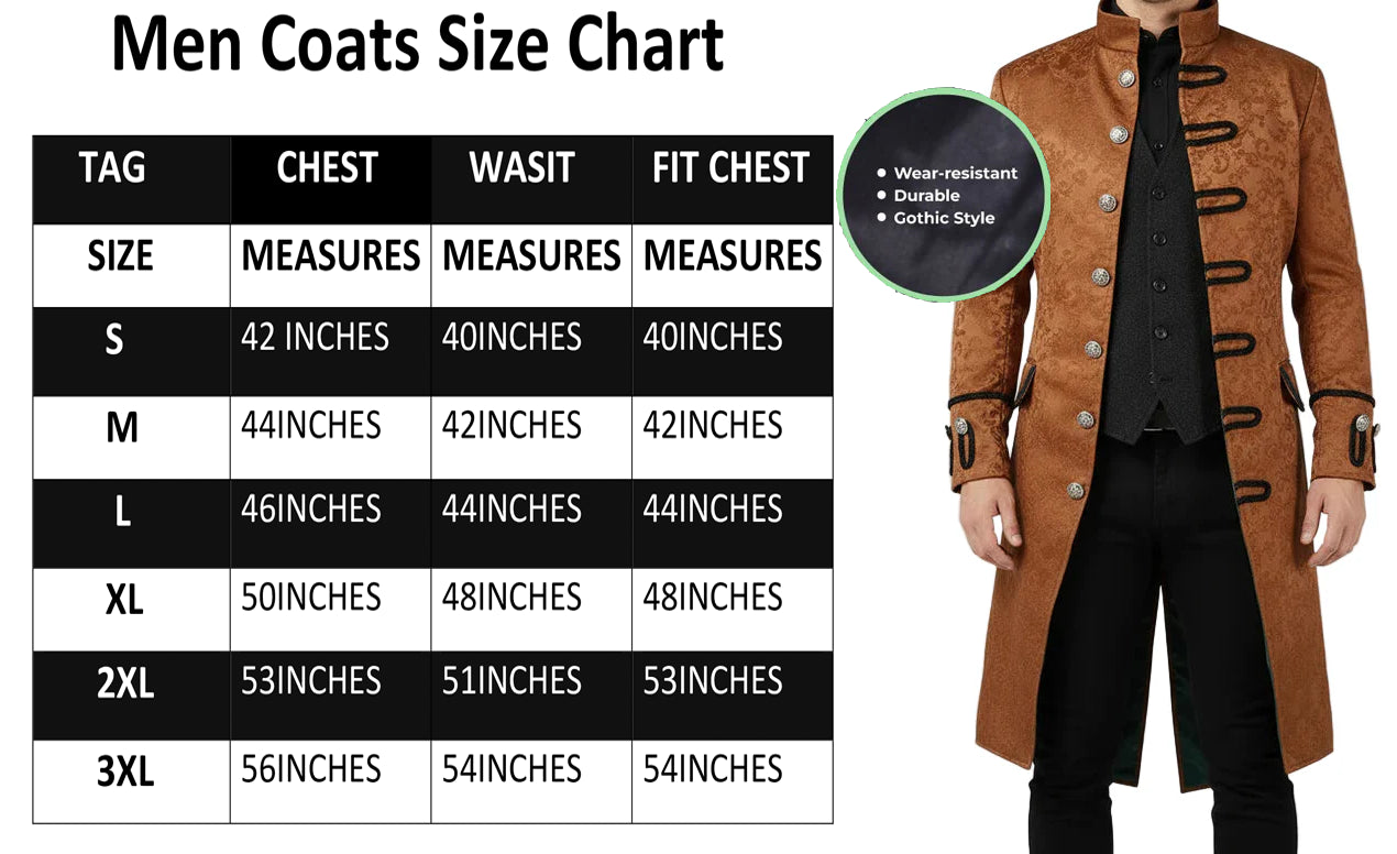 Renaissance Men's Brown  Brocade Goth Steampunk Victorian Frock Coat USA