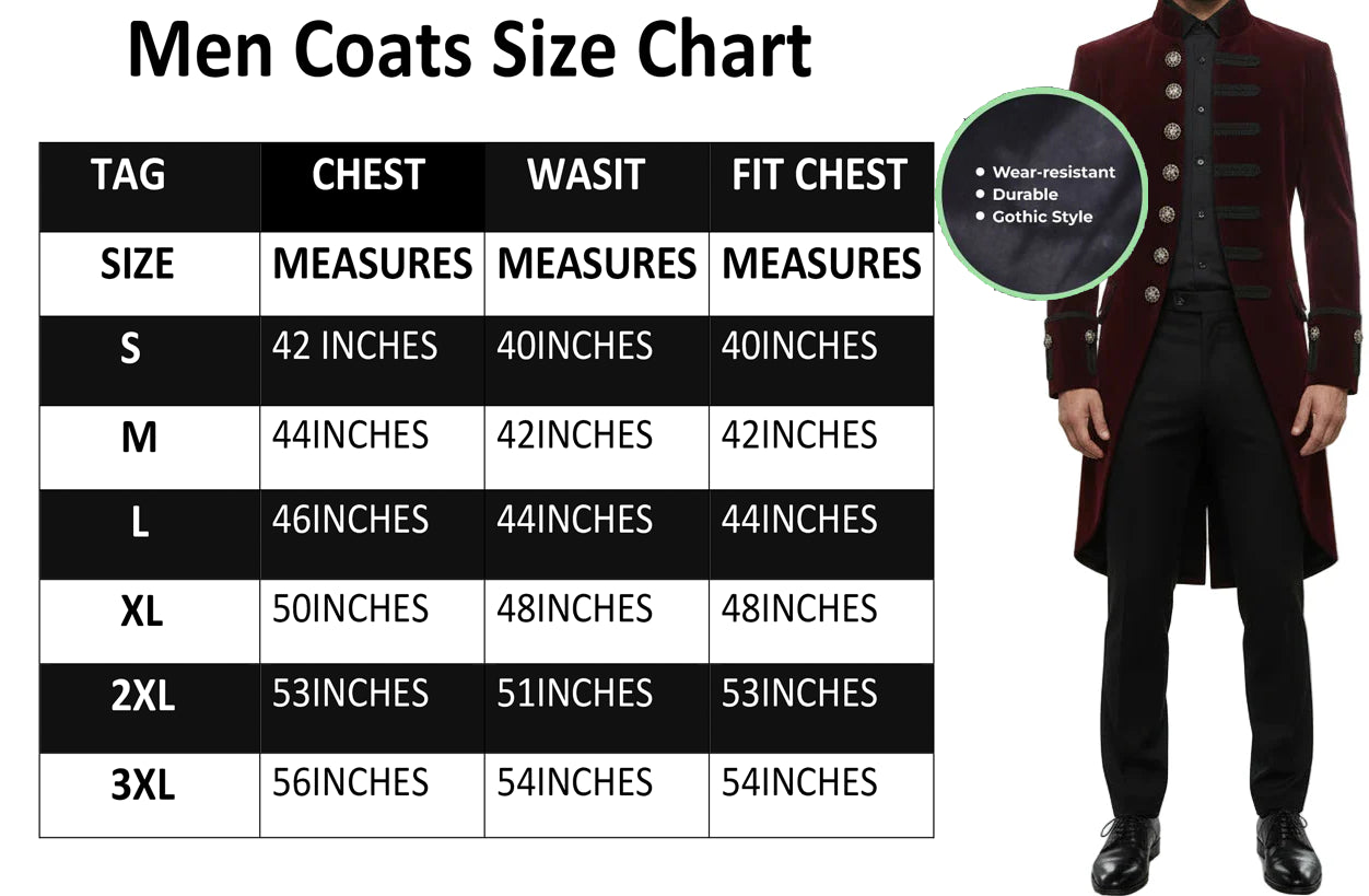 Men's Velvet Renaissance Burgundy Handmade Frock Coat Gothic Victorian Jacket Steampunk