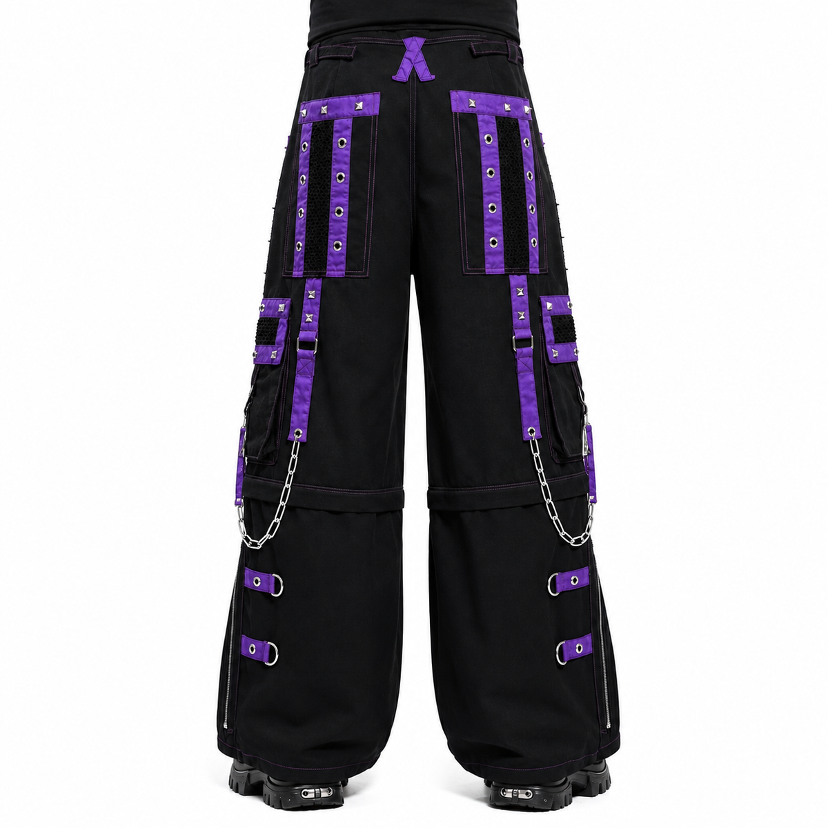 Men Gothic Pant Black Purple Punk Baggy Pant With Chrome Rings & Amp; Chain USA