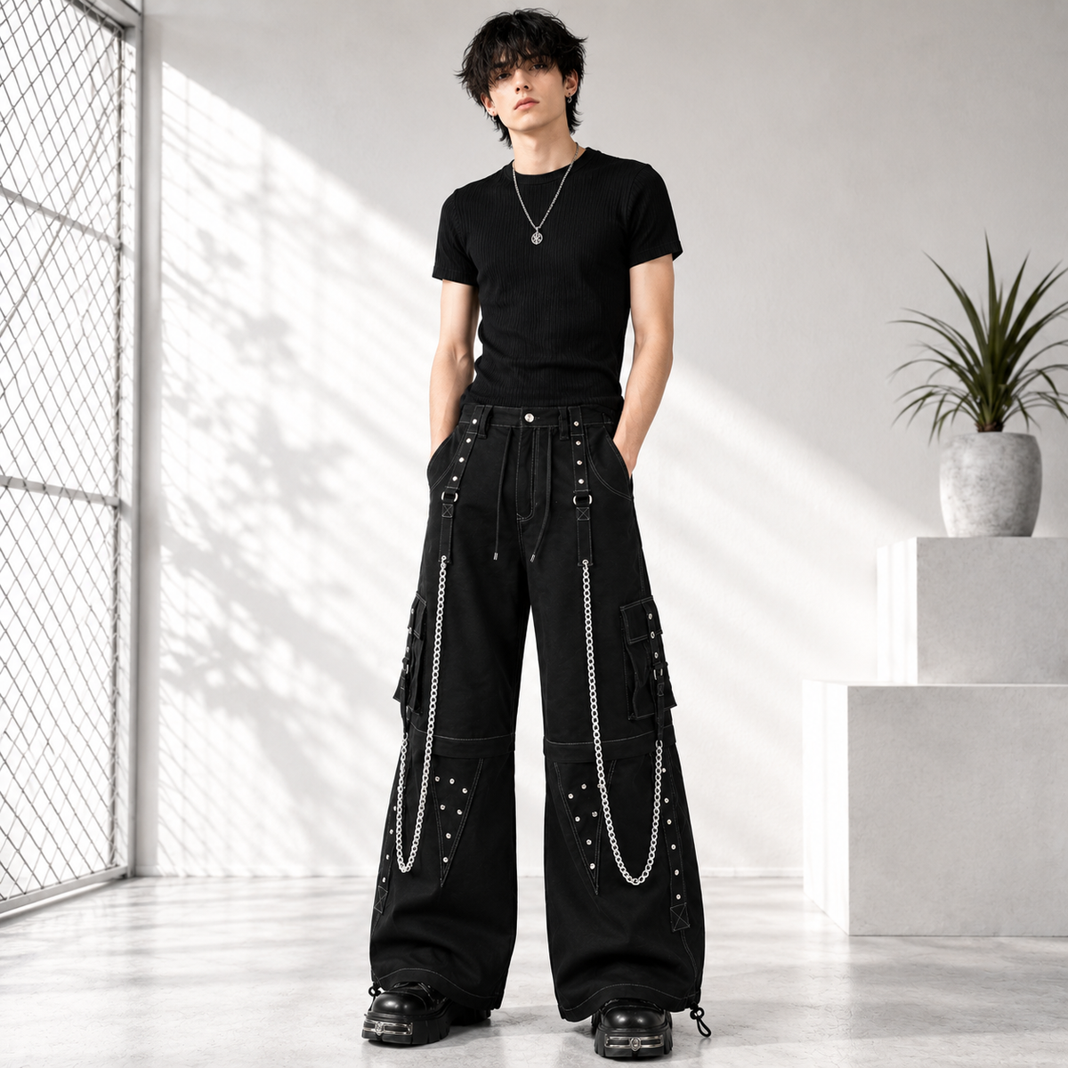 Gothic Men Gothic Cool Cyber Bondage Baggy Pants