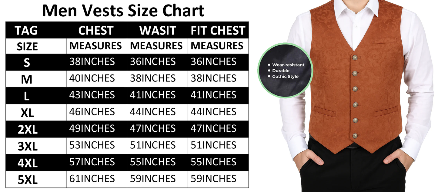 Brocade Men's Vest Waistcoat Gothic Steampunk Brown Brocade Vest Victorian/Western-Reenactment/Usa