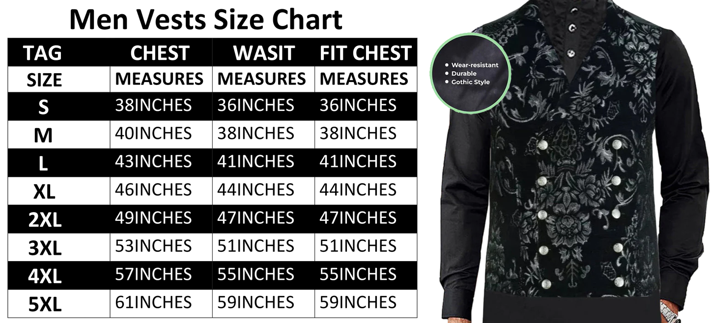 MEN'S VICTORIAN GENTLEMAN'S ARISTOCRAT VEST TAPESTRY STYLISH CASUAL VEST SILVER BLACK