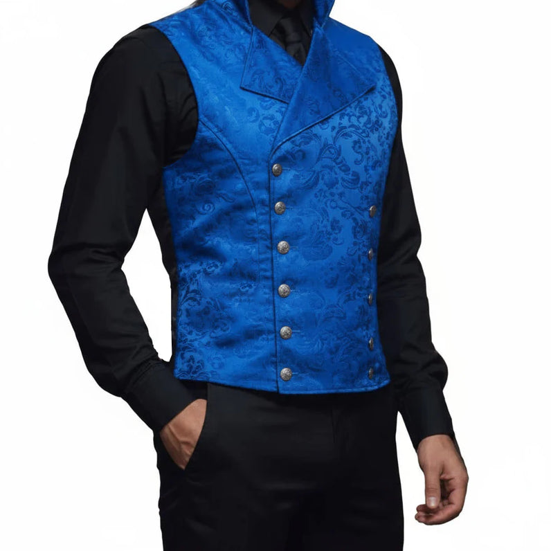 Men's Steampunk Double-Breasted Waistcoat Royal Blue Vest Gothic Western-Reenactment USA