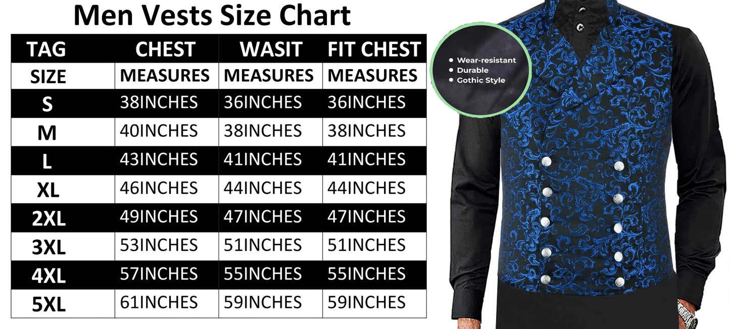 Men's Steampunk Double-Breasted Waistcoat Blue Vest Gothic Western-Reenactment USA