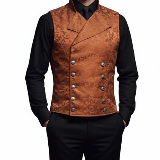 Men's Steampunk Double-Breasted Waistcoat Brown Vest Gothic Western-Reenactment USA