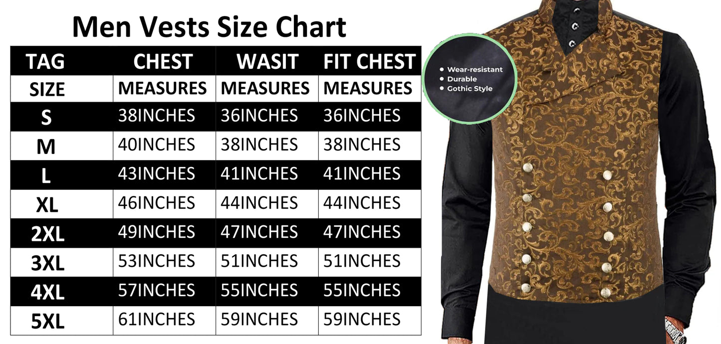 Men's Steampunk Double-Breasted Waistcoat Gold Vest Gothic Western-Reenactment USA
