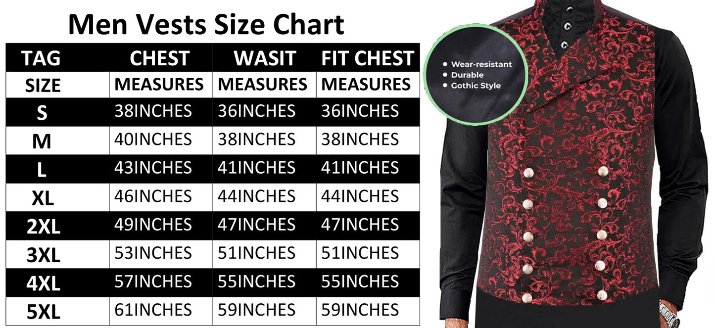 Men's Steampunk Double-Breasted Waistcoat Red Vest Gothic Western-Reenactment USA