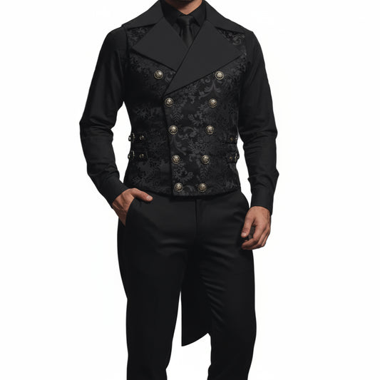 Gothic Punk Rave Arcana Men's Tailcoat Vest Black Grey