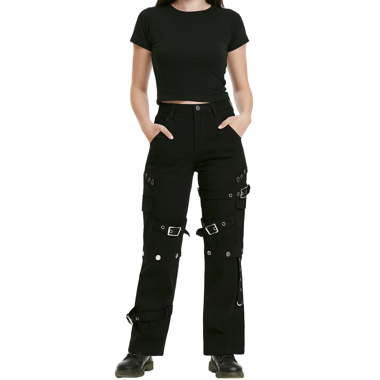 Men Gothic Bondage Pant Rock Hard Loose Punk Pants Detachable Uniform Trousers