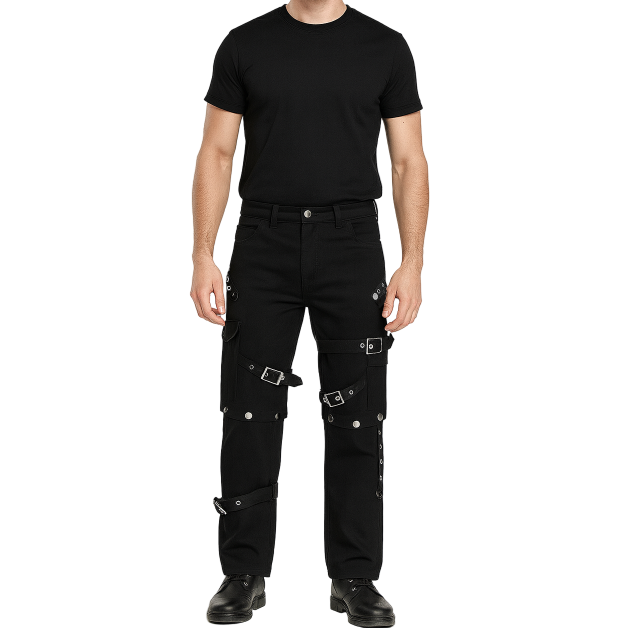 Men Gothic Bondage Pant Rock Hard Loose Punk Pants Detachable Uniform Trousers