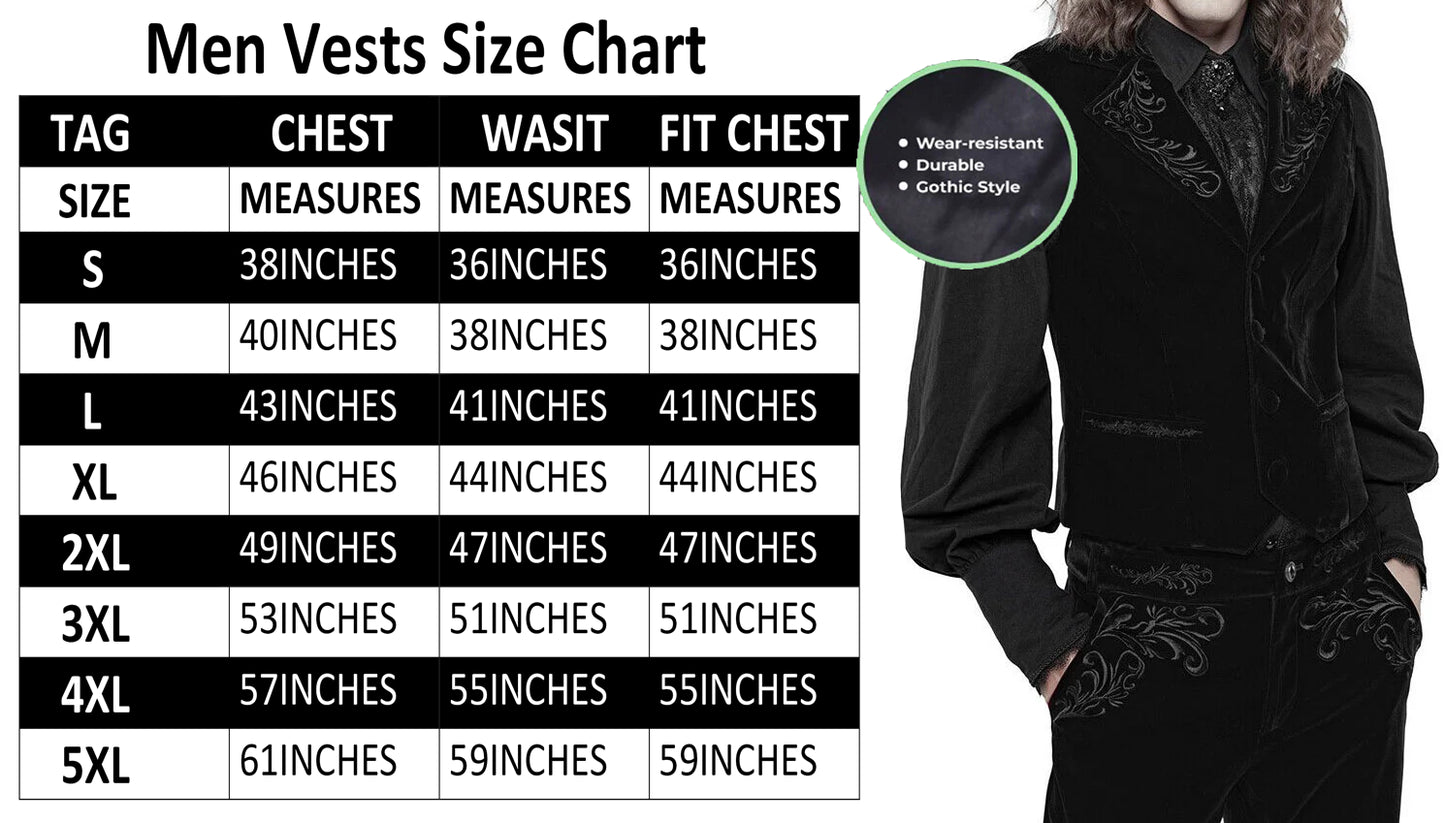 Mens Gothic Waistcoat Vest Black Velvet Embroidered Steampunk Vampire