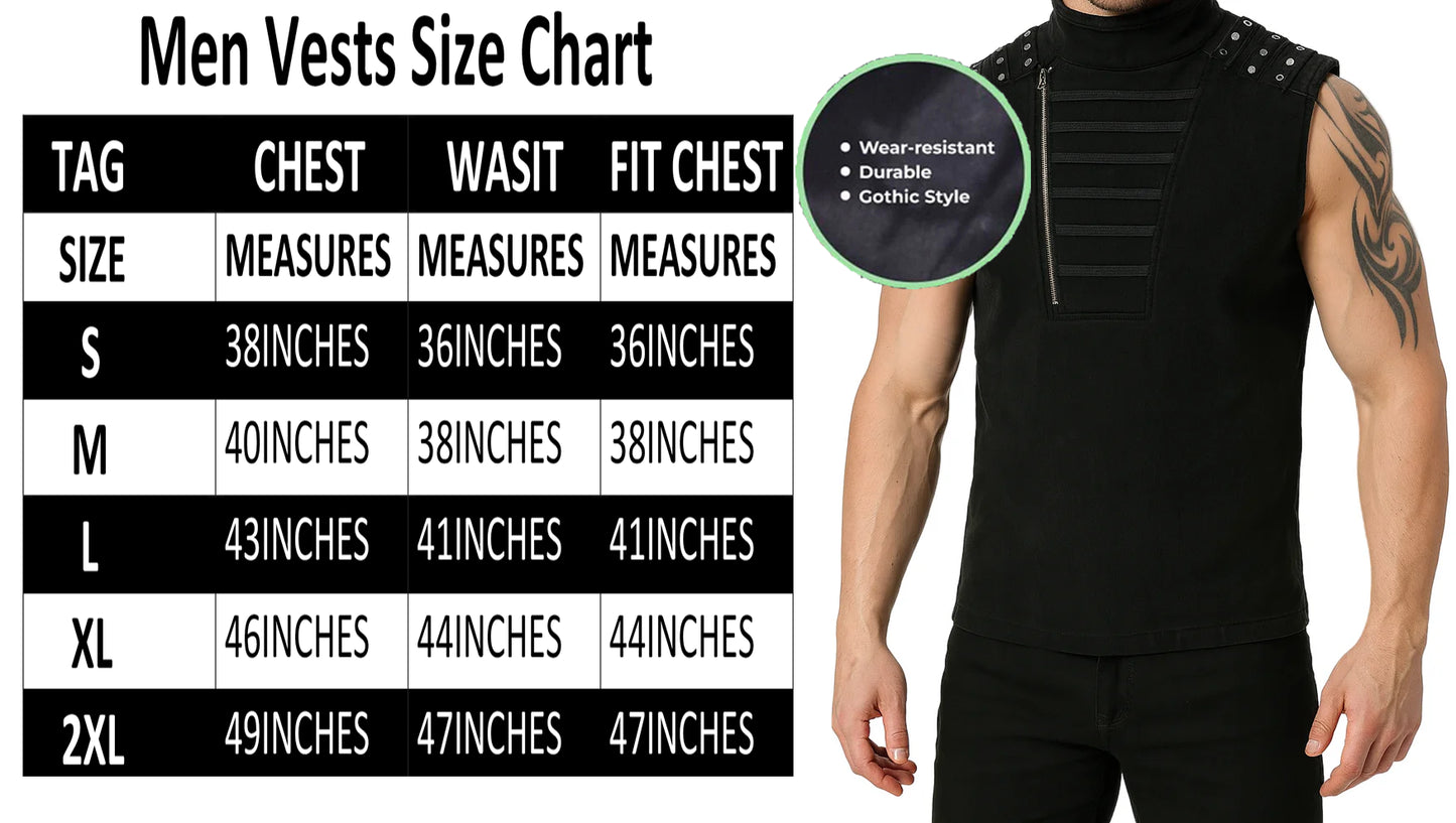 Gothic Mens Dark Gothic Zip Up Tank Top Vest