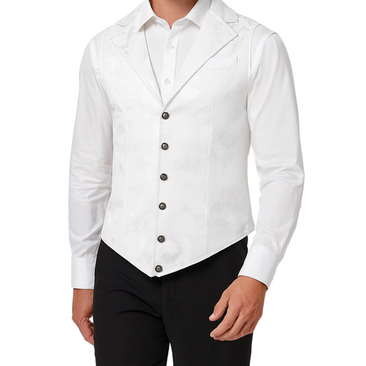 Handmade White Men's Victorian Suit Gentleman Vest Steampunk Gothic Waistcoat/Usa