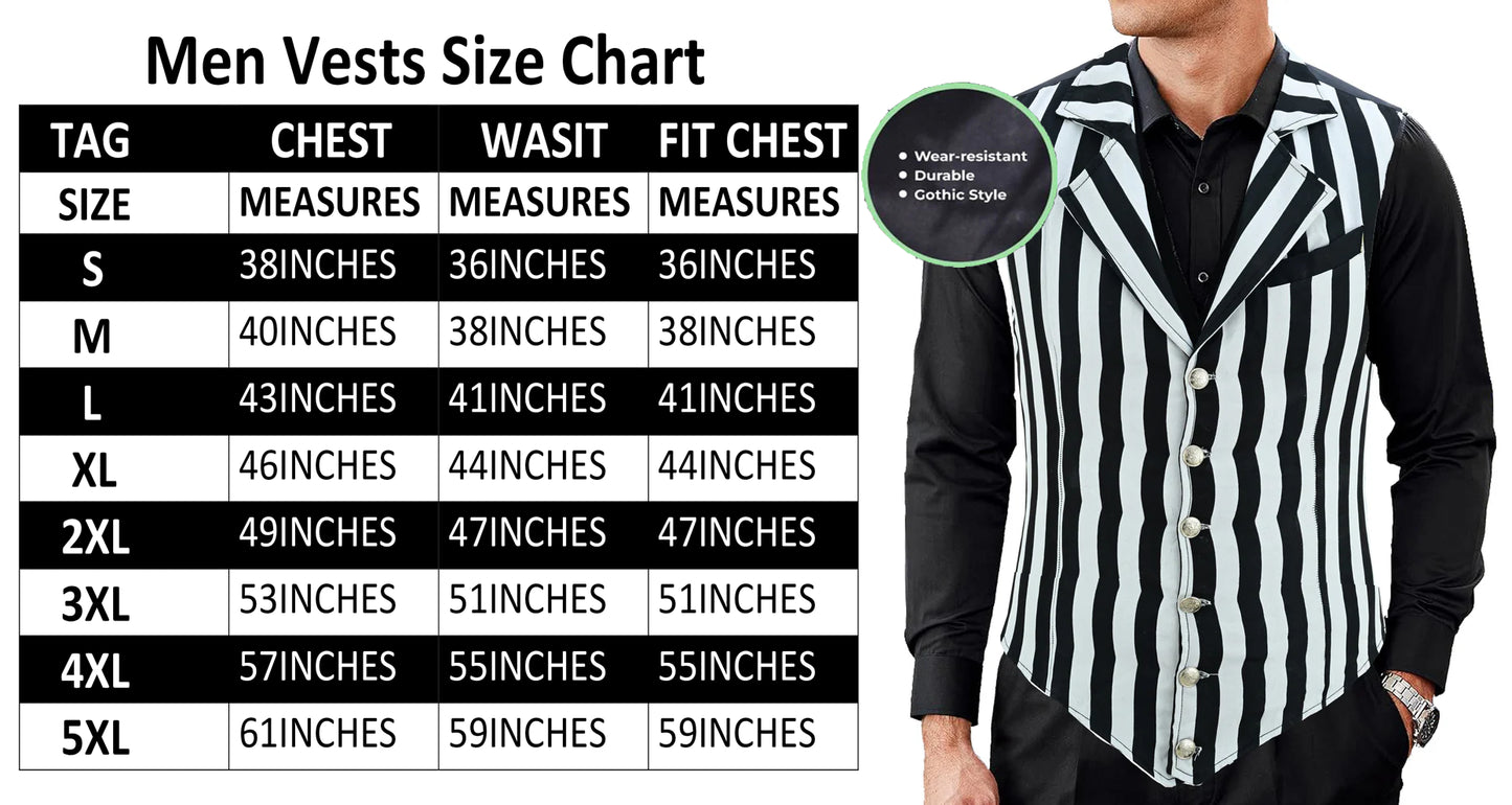 Handmade Black And White Men's Victorian Suit Gentleman Vest Steampunk Gothic Waistcoat/Usa