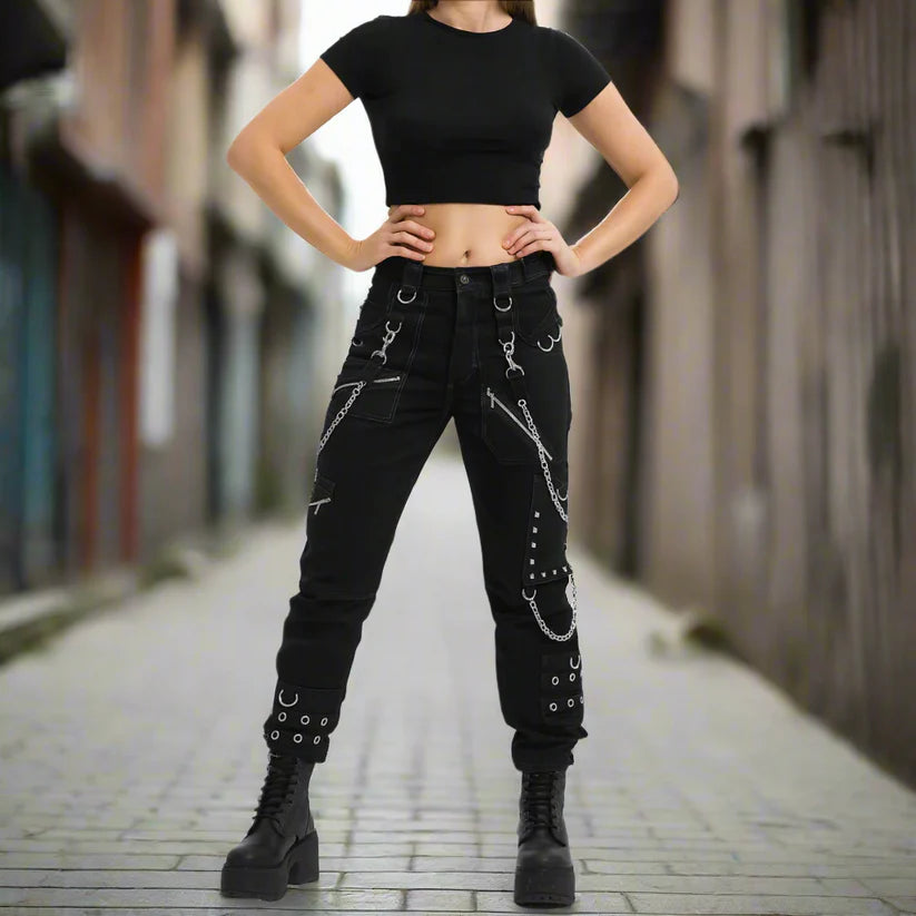 Eyelets Cargo Bondage Gothic Punk Rocker Cyber Goth Steampunk Biker