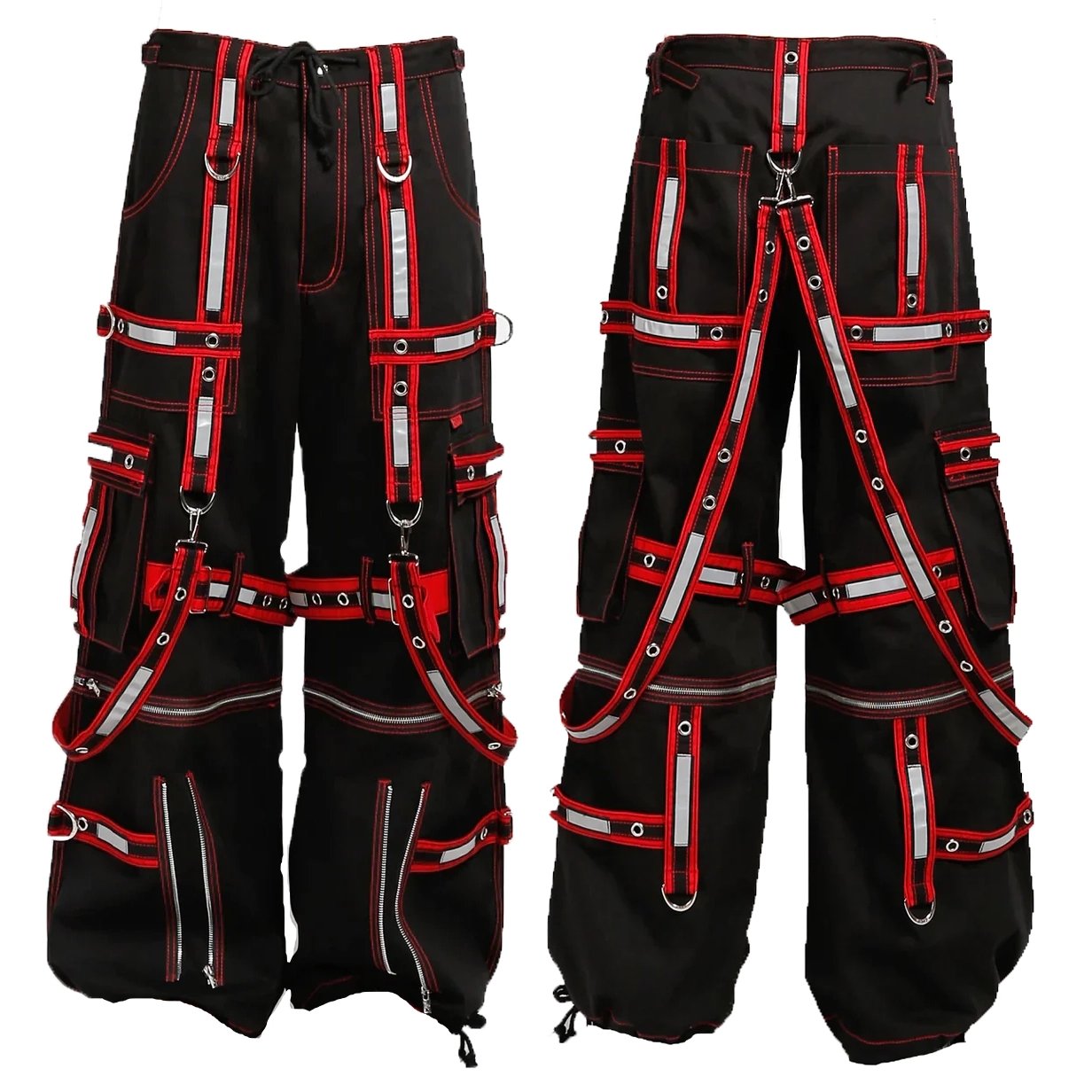 Men Extreme Bondage Gothic Electro Reflector Black/Red Trip Pant/Shorts Usa