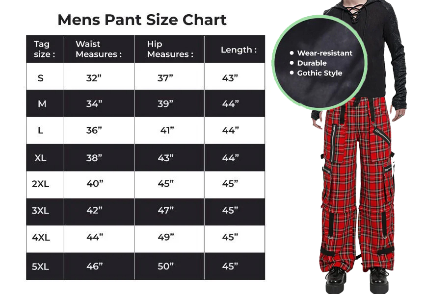 Gothic Bondage Red Plaid Men Pant Alternative Punk Rock Emo Trouser Pant Shorts