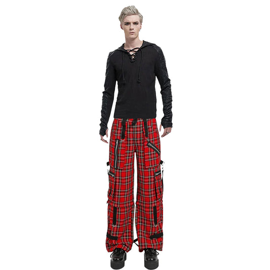 Gothic Bondage Red Plaid Men Pant Alternative Punk Rock Emo Trouser Pant Shorts
