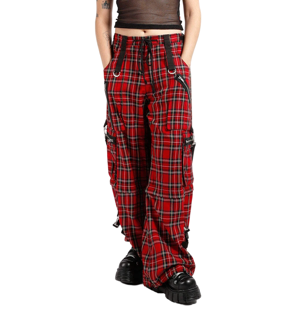 Gothic Bondage Red Plaid Men Pant Alternative Punk Rock Emo Trouser Pant Shorts