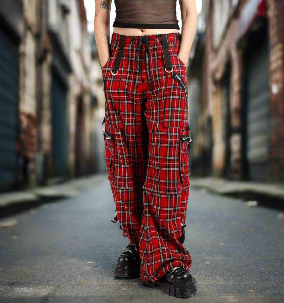 Gothic Bondage Red Plaid Men Pant Alternative Punk Rock Emo Trouser Pant Shorts