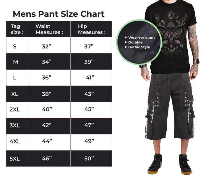 Men's Electro Bondage Rave Gothic Cyber Chain Goth Jeans Punk Rock Shorts