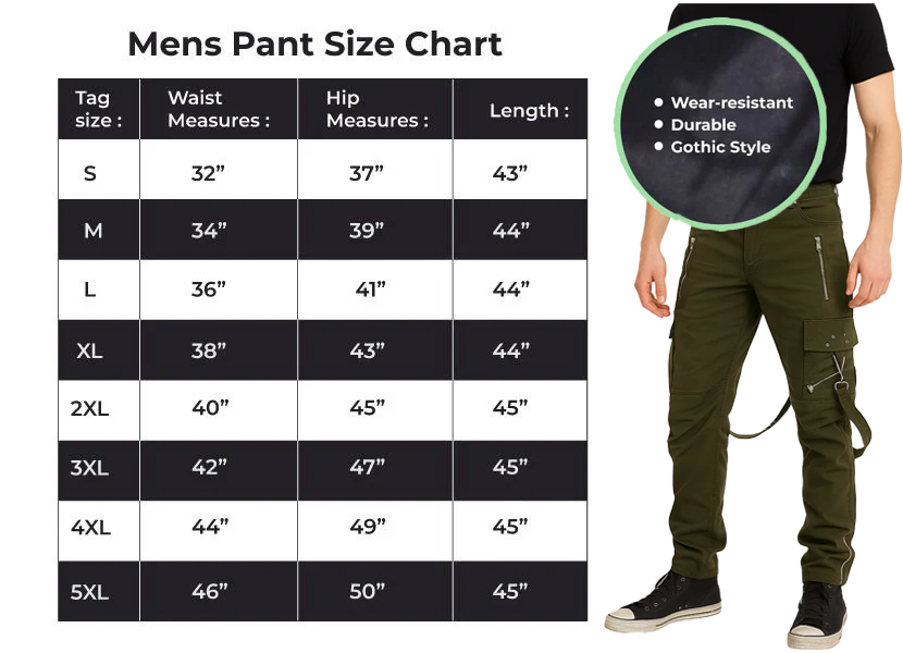 Gothic Bondage Straps Zipper Gothic Punk Army Green Goth Jeans Pants