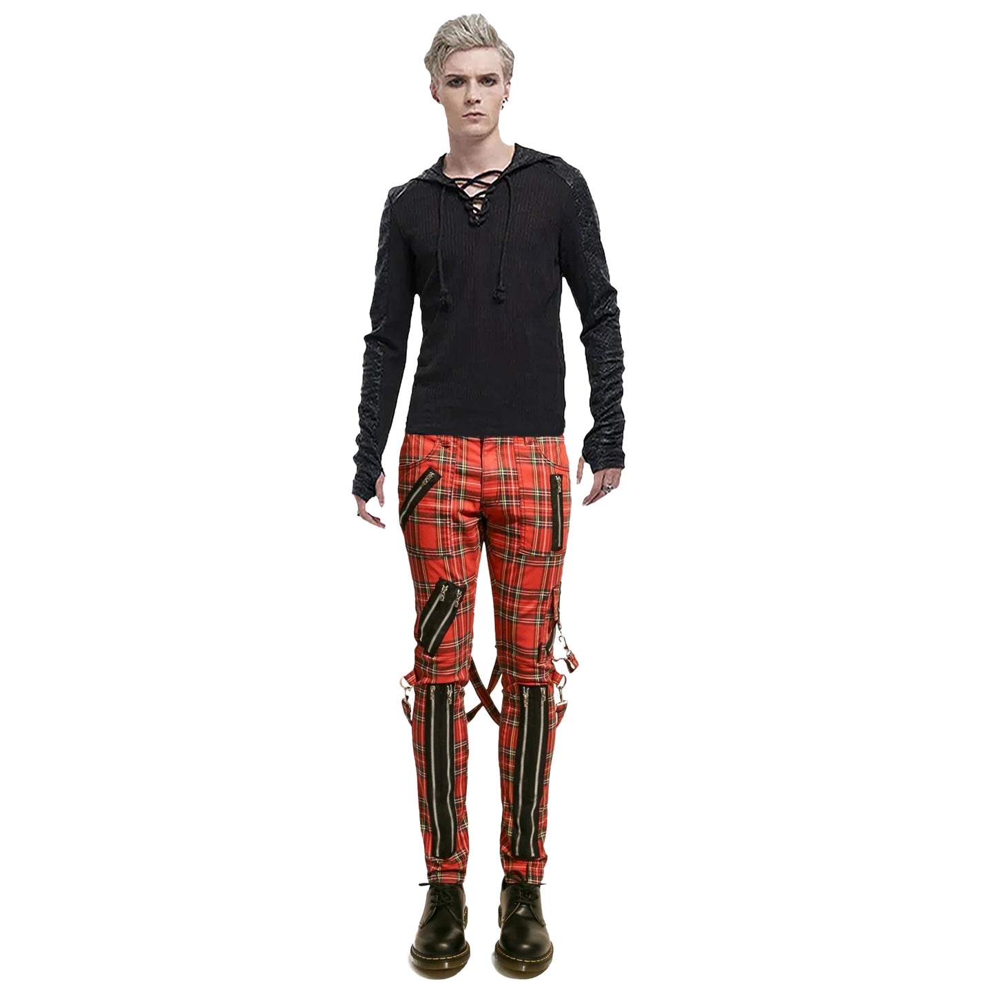 Gothic Bondage Red Straps Men Pant Alternative Punk Rebel Rock Emo Trouser Jeans Pant