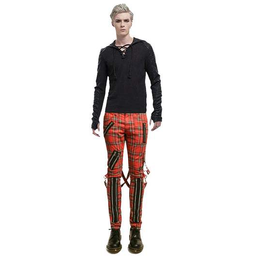 Gothic Bondage Red Straps Men Pant Alternative Punk Rebel Rock Emo Trouser Jeans Pant