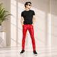 GOTHIC MEN RED BONE FIT PVC VINYL GLOSS FETISH ROCKER SKINNY JEANS PANTS