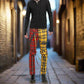 Men Bondage Straps Punk Split Leg Plaid Jeans Pant Alternative Rebel Rock Emo