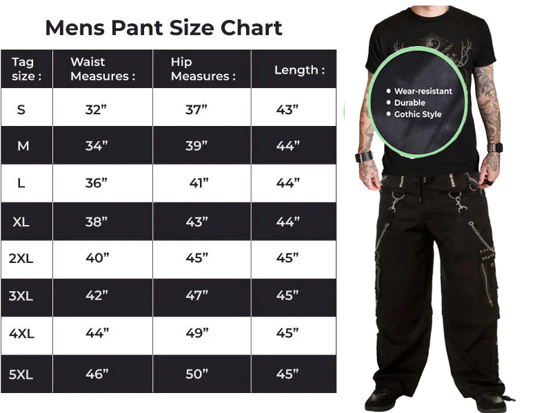 Gothic Men Black Chrome Trousers Punk Rock Studs Metal Chain Trouser